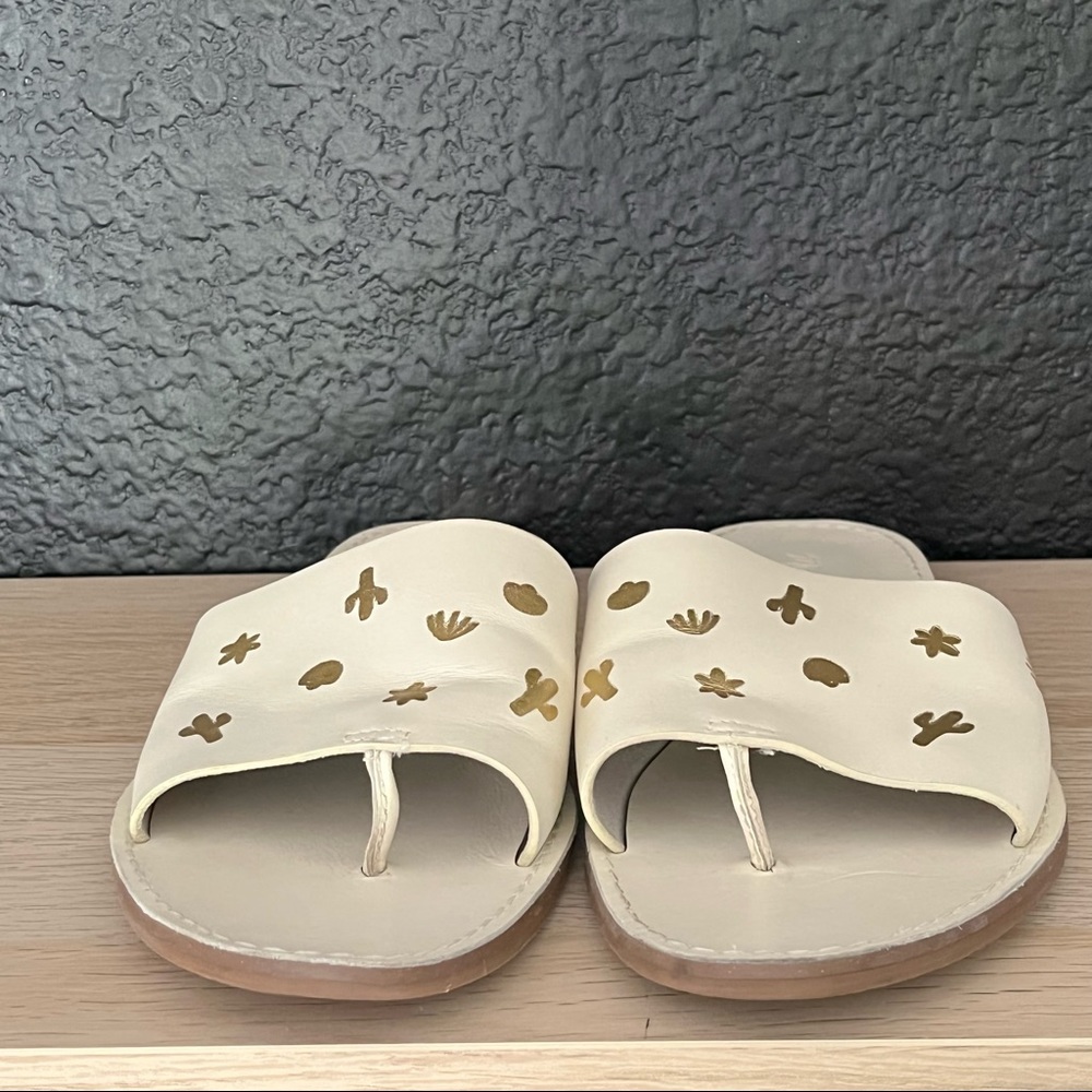 Madewell Boardwalk Post Slide Sandal White w/ gold cactus-Sz: 10 Great Condition